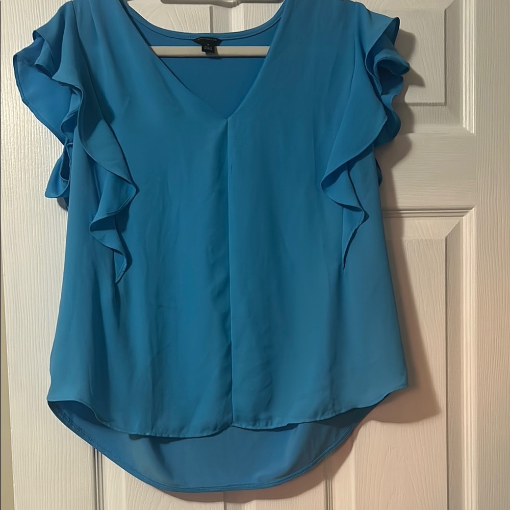 Ann Taylor Vibrant Blue Ruffle Blouse